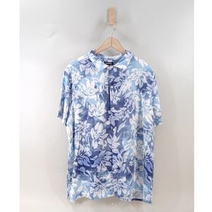 Express Button Down Shirt Mens XL Blue Tropical Floral Rayon Short Sleeve